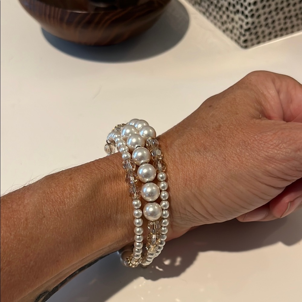 Touchstone Crystal Gold and White Bracelet Statement Piece